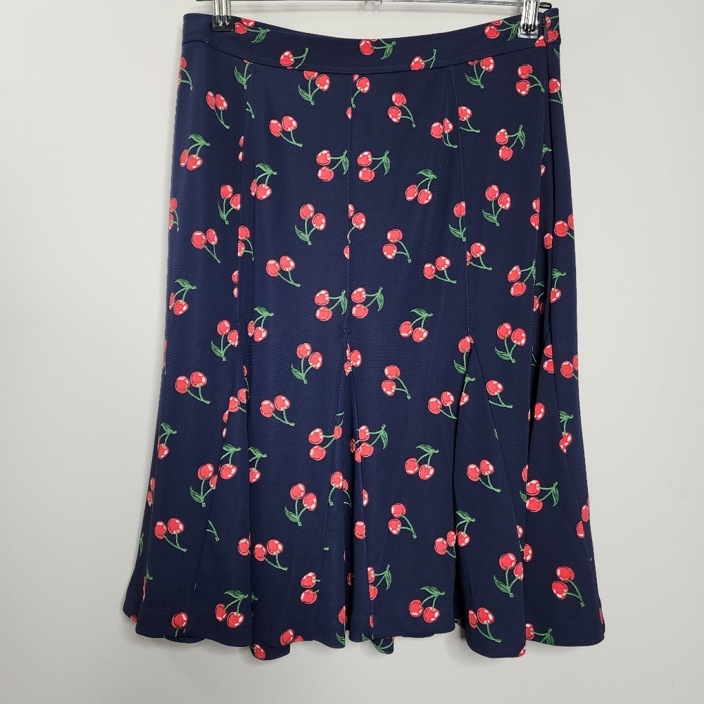 Talbots Knee Length Cherry Print Navy Skirt Womens 2